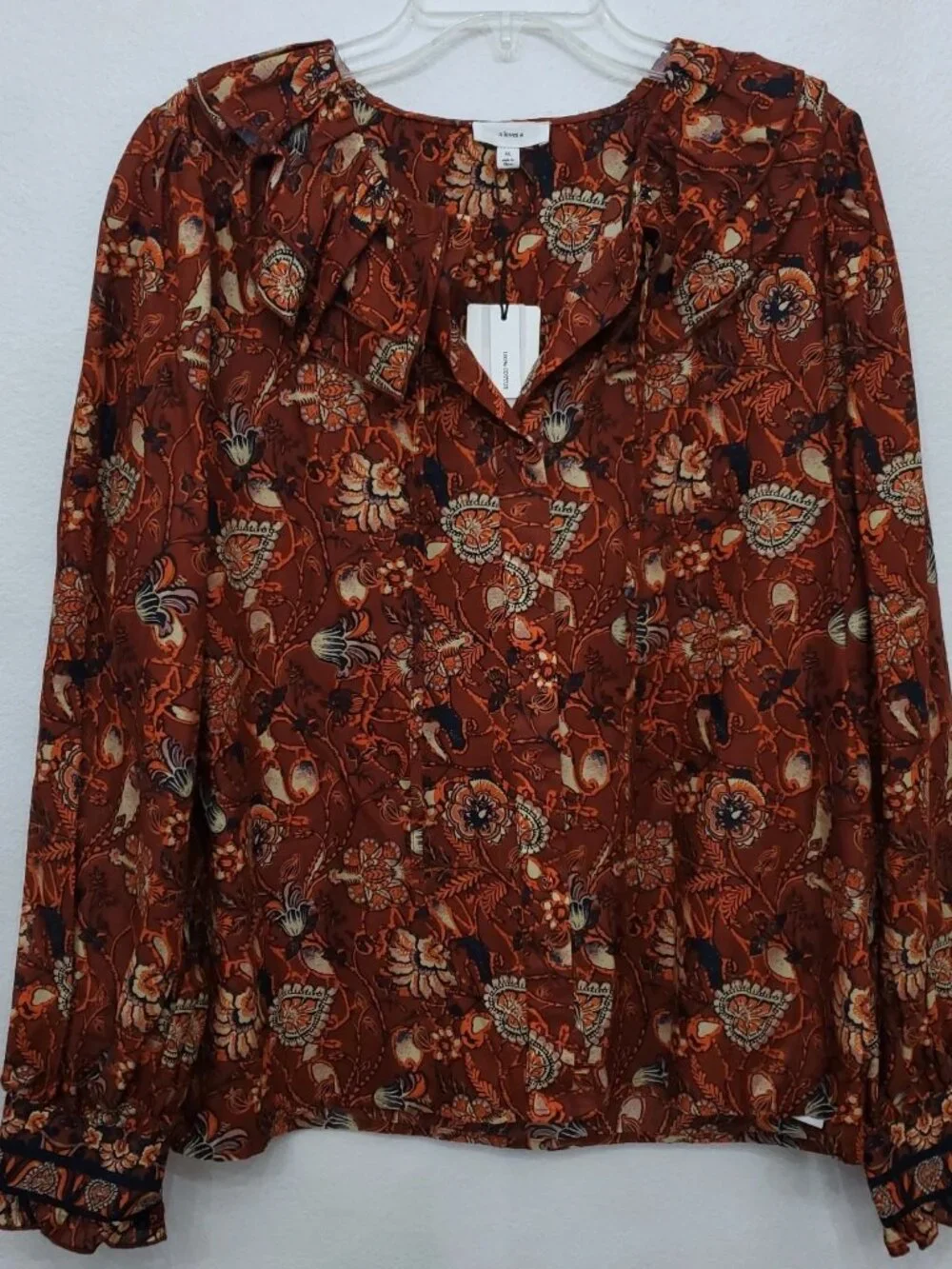 A Loves A Boho Victorian Ruffle Neck Platter Collar Floral Blouse Size XL - Picture 4 of 16